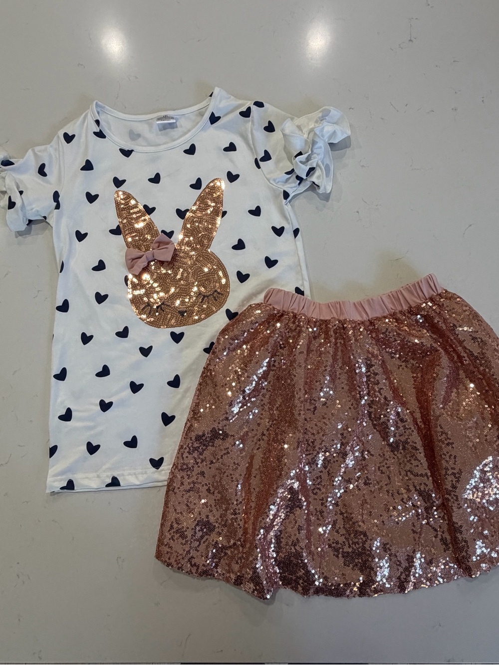 Sparkle in Pink Girls Sequin Bunny Easter Skirt Set 5XL 12/14 NWOT